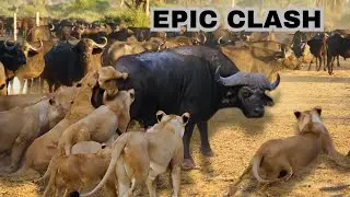 Tough Battle Between A pride Of Lions And A Herd Of Buffaloes