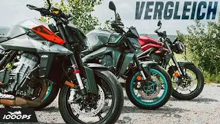 Nakedbike Vergleich 2024: KTM 990 Duke, MT-09, Street Triple RS im Test