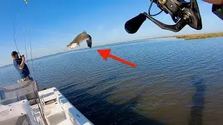 Speckled trout FLYING into the boat!