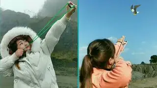 wow amazing girl use slingshot like pro,slingshot skill,slingshot shooting part 3
