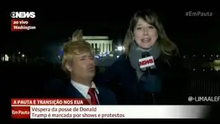 Repórter da GloboNews entrevista Vesgo,do Pânico,achando que é um americano NINGUEM LIGA