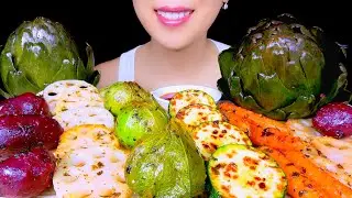 HEALTHY EATING ASMR: ROASTED VEGGIES PLATTER (ARTICHOKES, LOTUS ROOTS, BEETS, TOMATILLO)