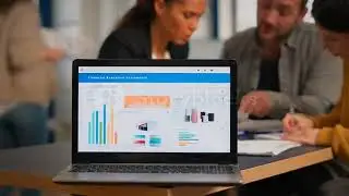 videoblocks laptop screen ready for financial project presentation placed on desk while business peo