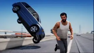 [GTA 5 -- TRY NOT TO LAUGH] CAR CRASH / Michael crosses the motorway /high-quality texture 😂🤣💥🚗🚚