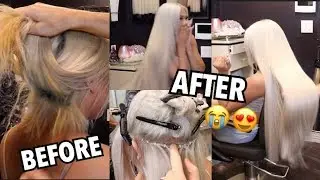 EXTREME HAIR TRANSFORMATION: 40 INCH PERMANENT WHITE EXTENTIONS!!!