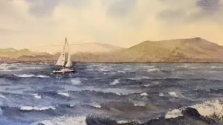 Волны- бумажным полотенцем. Легко. Акварель.Waves-Interesting technique, watrcolor