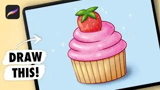 Procreate Drawing for Beginners |  Strawberry Cupcake iPad illustration - Digital Art Tutorial