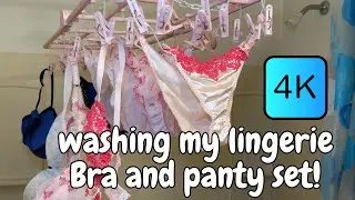 [4K] Washing On my lingerie | Pretty cute Bra and panty set | Glossy and Shiny Underwear