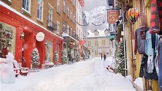 Winter Wonderland Snowy Fairy Tale Village in Old Quebec City Petit Champlain Snowfal | 4K