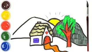 Draw and Color a Very Easy Landscape 🏠🌳🌄🌈