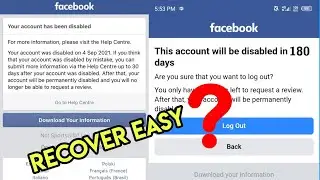 this account will be disabled 180 days | How to Recover Facebook Disabled Account