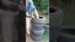 Cortamos cauchos para el muro de contención