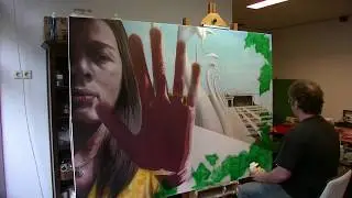 Atelier Meijer - Place hand to unlock - airbrush on large canvas