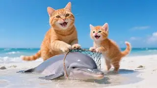 Mama Cat And Kitten Save A Dolphin, Dolphin Returns Gratitude With A Fresh Octopus