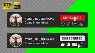 Custom Subscribe button & like, bell, comment, share | green screen, transparent | Dark Style