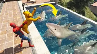 سبايدرمان يربي اسماك القرش با الاسد الملك Spiderman raises Sharks with the Lion King