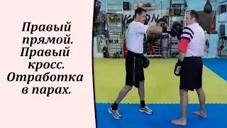 Правый прямой.Правый кросс.Отработка в парах.