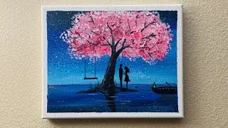Painting Challenge #008 |Wow Art Inspired|Couple in love under Cherry blossom tree |Acrylic Painting