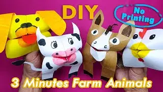 4 New Paper Hand Puppets - DIY farm animals cootie catchers (No Printing)