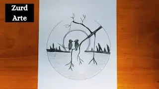 ✍🌄Tutoriales de dibujo a lápiz / Como dibujar un paisaje con pajaritos de forma fácil