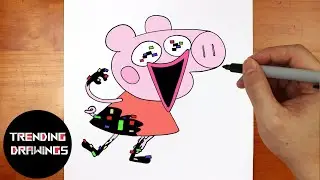 How To Draw FNF MOD Character - Pibby Peppa Pig Easy Step by Step
