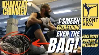Khamzat Chimaev DESTROYS heavy bag, says he'll take Leon Edwards' HEAD! **SCARY FOOTAGE**