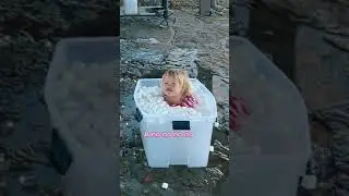 Mother and Daughter take an ice bath together in cute matching swimsuits!