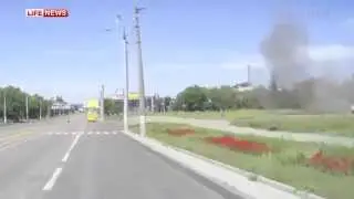 Взрыв рядом с памятник воинам-освободителям Луганска - 2014 год