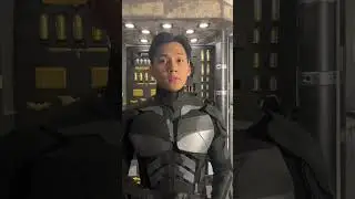 Wearing the Dark Knight suit! 