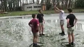Careless kids plays a unthinking game on Frozen Lake
