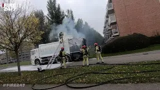 DUTCH FIREFIGHTERS - GARBAGETRUCK ON FIRE