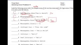VB Identifying Errors Worksheet #1
