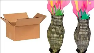 Cardboard Flower vase making|paper flower vase making #craft #cardboard #cardboardcraft