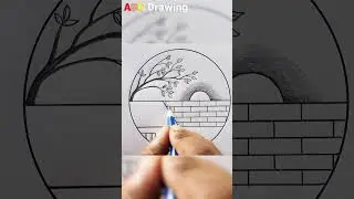 Beautiful Scenery Drawing In a Circle | Shorts #shorts