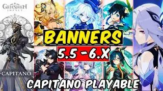 NEW UPDATE ,5.5-6.X BANNER ,Capitano officially playable,skirk , mavuika and xilonen banner -genshin