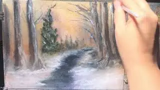 Winter Stream Watercolor Painting