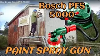 Bosch PFS 5000 E Paint sprayer in use on an old outbuilding