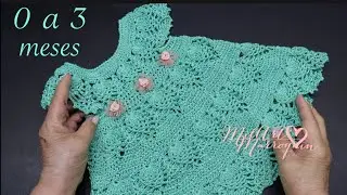 Dress 0 to 3 months Crochet 4 Lines of pineapples 1 of 2