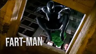 Spider-Man farts, falls and makes heroic landing