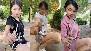 wow amazing girl use slingshot like pro,slingshot skill,slingshot shooting part 134