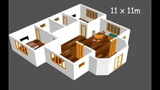 Small House Plan 11 x 11m 2 Bedroom with American Kitchen 2019