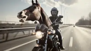 AI CREATED TEXT TO VIDEO (A horse riding a real bike )
