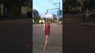 Crossdresser walking in Dress and High Heels