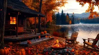 Cozy Lakeside Retreat in Autumn 🍁 Relaxing Nature Sounds and Fire Crackling for Ultimate Sleep
