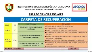 CARPETA DE RECUPERACION - CCSS-  VI CICLO - 1ERO - 2021
