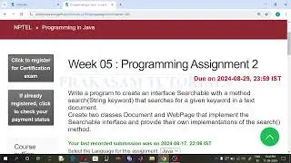 NPTEL#Programming in Java#Quiz Week 5#Week 5 Programming Assignment#2024 July
