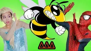 Frozen Elsa & Spiderman vs Bees! w/ Joker, Wolverine, Veno.   superheroes IRL