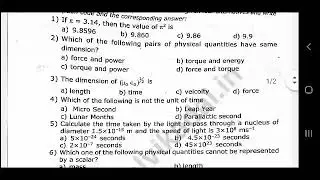 11th Physics First Mid Term Question Paper 2022/