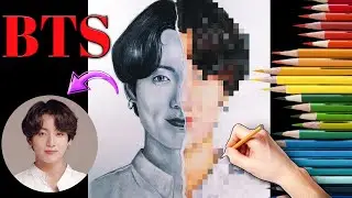 Drawing BTS : Jungkook 🔥| Graphite Pencil Vs Coloured Pencil Sketch | Art Gangstar