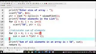 26.C program to perform sum of array elements using pointers | C Programming Language LAB | PPS LAB